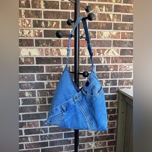 Handmade Triangle Shoulder bag Upcycled Vintage Denim Laidback Jeans Purse